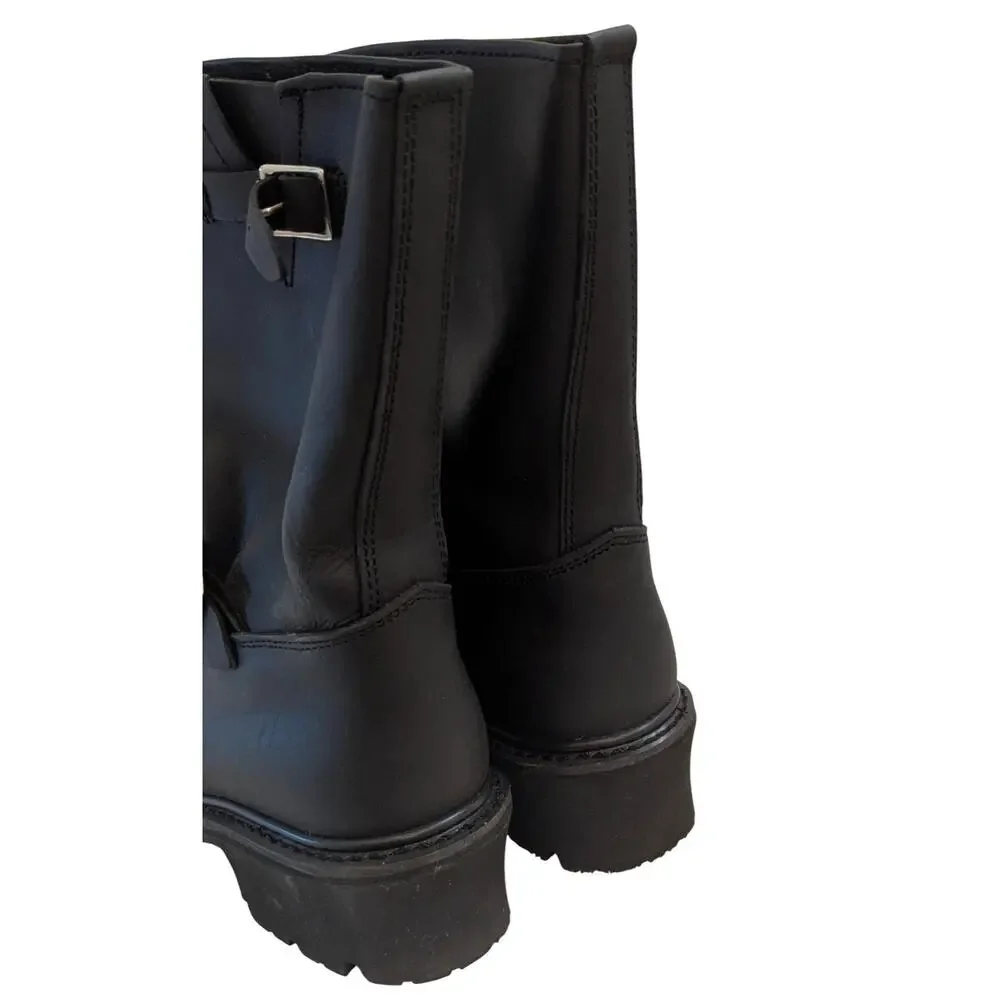 ClimaTex Black Leather Engineer Motorcycle Boots Buckle Mid Calf Lug Men's 8.5